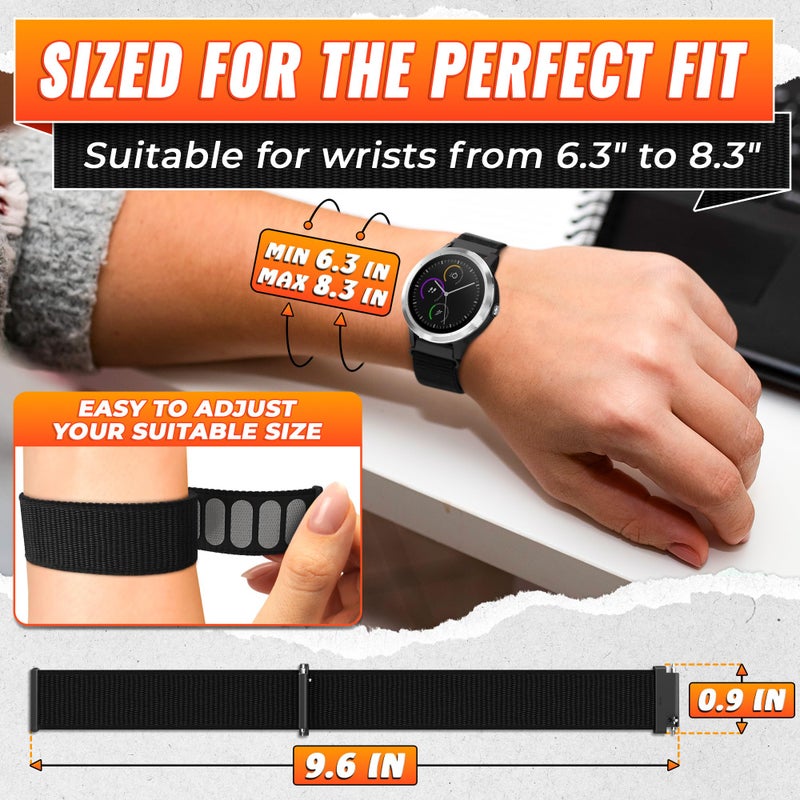 PIKTIME 20mm Watch Band - Nylon Smart Watch Bands for Men in Black Color - Adjustable Size from 6.29 to 8.46 In, Durable Strap, Comfortable, Lightweight, Breathable | Compatible with Most Smartwatch Models - Image 2